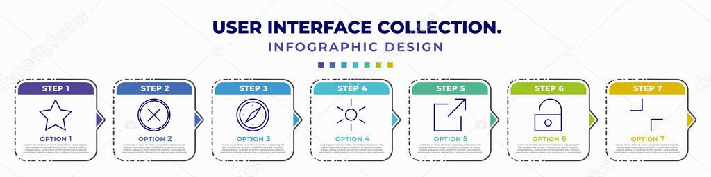 infographic template with icons and 7 options or steps. infographic for user interface collection. concept. included favourite, wrong, navigator, birghtness, export, unblocked, minimal editable