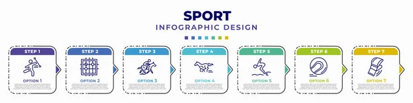 infographic template with icons and 7 options or steps. infographic for sport concept. included baton twirling, go game, equestrianism, horse racing, diving sport, hurling, mixed martial arts