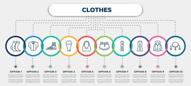 vector infographic template with icons and 10 options or steps. infographic for clothes concept. included women socks, denim shirt, gladiator sandal, peplum skirt, hobo bag, denim shorts, jumpsuit,