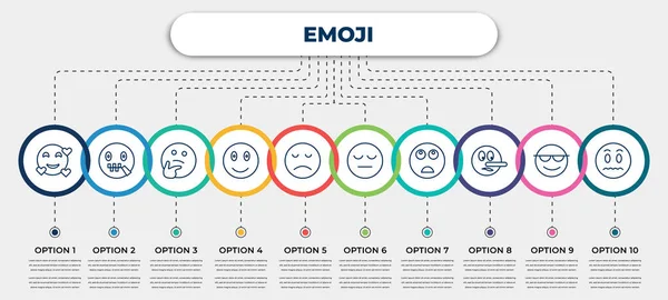 simgeli vektör bilgi şablonu ve 10 seçenek veya adım. emoji konsepti için bilgi. Aşk emojisi, gizli emoji, hayal kırıklığına uğramış bıkkın yalancı sessizlik.