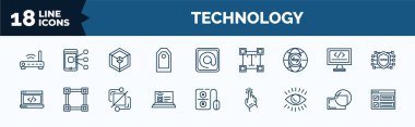 set of technology web icons in outline style. thin line icons such as routers, attributes, internet traffic, back end, internet value, impressions, retina display, selector vector.