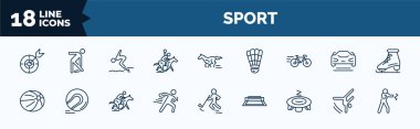 set of sport web icons in outline style. thin line icons such as dart board, horseball, cycling, handball, discus throw, trampolining, tumbling, kickboxing vector.