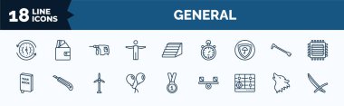 set of general web icons in outline style. thin line icons such as clockwise, man with open arms, insurance with a button, yearbook, floating balloons, hob, wolf howling, deckchair vector.