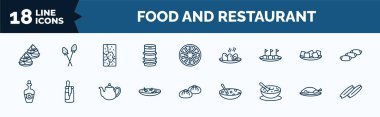 set of food and restaurant web icons in outline style. thin line icons such as zongzi, beer keg, maria mole, cider, cantonese seafood soup, sour soup, peking duck, youtiao vector.