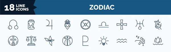 Set Zodiac Web Icons Outline Style Thin Line Icons Coagulation — Vetor de Stock