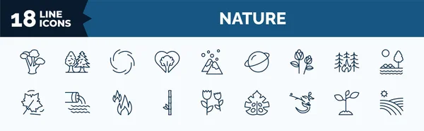 Set Nature Web Icons Outline Style Thin Line Icons Gray —  Vetores de Stock