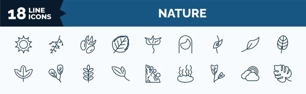 Set Nature Web Icons Outline Style Thin Line Icons Sol — Stok Vektör