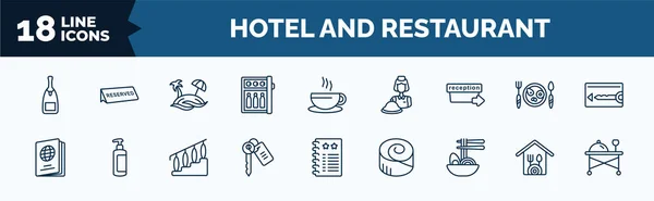 Set Hotel Restaurant Web Icons Outline Style Thin Line Icons — Stok Vektör