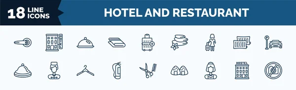 Set Hotel Restaurant Web Icons Outline Style Thin Line Icons — Stok Vektör