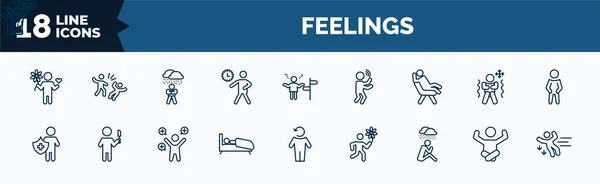 Set Feelings Web Icons Outline Style Thin Line Icons Loved — Stock Vector