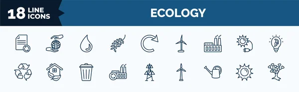 Set Ecology Web Icons Outline Style Thin Line Icons Recycled —  Vetores de Stock