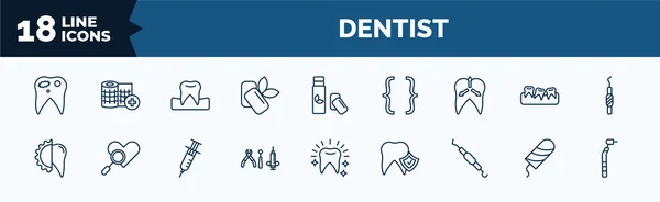 Set Dentist Web Icons Outline Style Thin Line Icons Decay — ストックベクタ