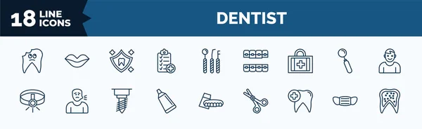 Set Dentist Web Icons Outline Style Thin Line Icons Cavities — ストックベクタ