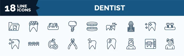 Set Dentist Web Icons Outline Style Thin Line Icons Dental — ストックベクタ