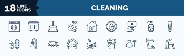 Set Cleaning Web Icons Outline Style Thin Line Icons Washing — Archivo Imágenes Vectoriales
