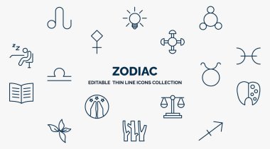 concept of zodiac web icons in outline style. thin line icons such as leo, silver, understanding, pisces,  , tartar, justice, wood, sagittarius vector.