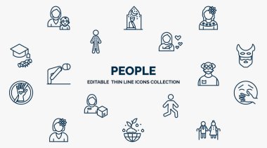 concept of people web icons in outline style. thin line icons such as babysitter and child, mexican woman, mother and baby, devil mask, old man, kidnapping, bast, ecosystem, old couple vector.