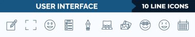 set of 10 user interface web icons in outline style. thin line icons such as compose, corners, smiling smile, test quiz, delete anchor point, cinema hall, image variant, joyful smile vector