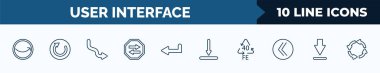 set of 10 user interface web icons in outline style. thin line icons such as round right arrow, restart, curve right arrow, two left arrows, return left arrow, downloading, 40 fe, big download