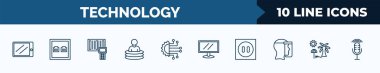 set of 10 technology web icons in outline style. thin line icons such as horizontal tablet, telephone connector, portable scanner, teletransportation, technology, lcd screen, round socket, holidays