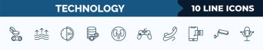 set of 10 technology web icons in outline style. thin line icons such as contact lens, evaporation, half hour, circular database, dialysis, antique gamepad, phone with wire, surveillance camera