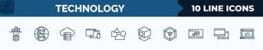 set of 10 technology web icons in outline style. thin line icons such as data visualization, internet traffic, web servers, responsive web de, elements, virtual box, frameworks, virtual hine vector