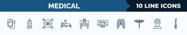 set of 10 medical web icons in outline style. thin line icons such as perfusion, l, eye scanner medical, illness on bed, p, medical heart scan, sternum, hospital placeholder vector illustration.