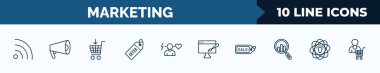 set of 10 marketing web icons in outline style. thin line icons such as rss, promote, buying, offer, behavior, web graphic, sale, potential vector illustration.