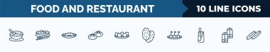 set of 10 food and restaurant web icons in outline style. thin line icons such as sour soup, kung pao chicken, sea cucumber, baozi, tofu, shaobing, maria mole, pamonha vector illustration.