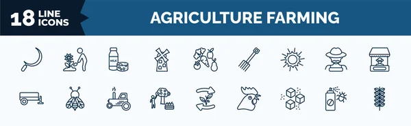 Set Agriculture Farming Web Icons Outline Style Thin Line Icons — Stockový vektor