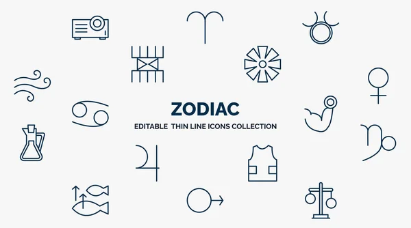 Concept Zodiac Web Icons Outline Style Thin Line Icons Projection — Vetor de Stock