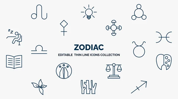 Concept Zodiac Web Icons Outline Style Thin Line Icons Leo — Vetor de Stock