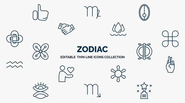 Concept Zodiac Web Icons Outline Style Thin Line Icons Greatness — Vetor de Stock