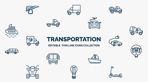 Concept Transportation Web Icons Outline Style Thin Line Icons Hang — Vettoriale Stock