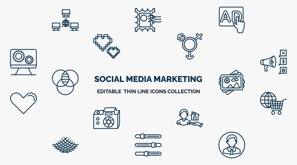 Concept Social Media Marketing Web Icons Outline Style Thin Line — Vettoriale Stock