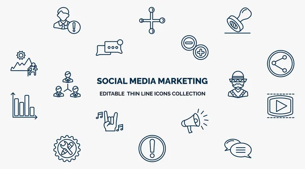 Concept Social Media Marketing Web Icons Outline Style Thin Line — Stockový vektor