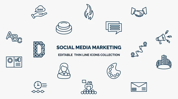 Concept Social Media Marketing Web Icons Outline Style Thin Line — Stockový vektor