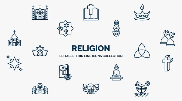 Concept Religion Web Icons Outline Style Thin Line Icons Monastery — 스톡 벡터