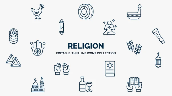 Concept Religion Web Icons Outline Style Thin Line Icons Chicken — 스톡 벡터