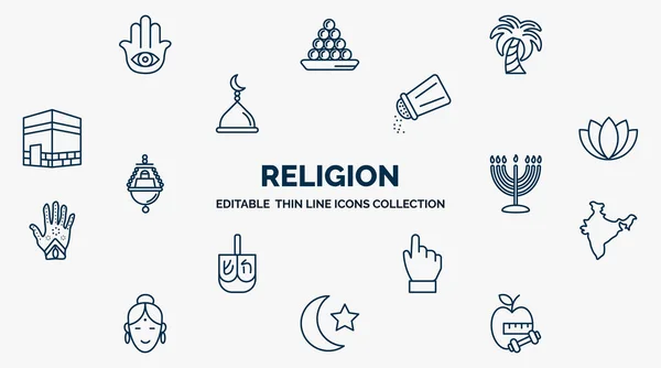Concept Religion Web Icons Outline Style Thin Line Icons Hamsa — 스톡 벡터