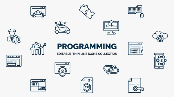 Concept Programming Web Icons Outline Style Thin Line Icons Seo — Vector de stock