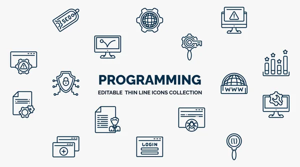 Concept Programming Web Icons Outline Style Thin Line Icons Seo — Vector de stock