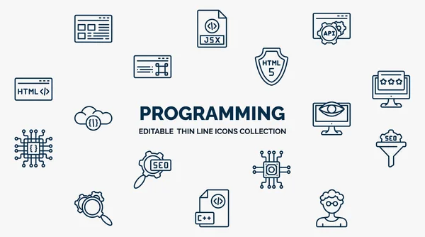 Concept Programming Web Icons Outline Style Thin Line Icons Api — Vector de stock