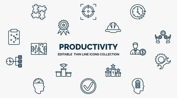 Concept Productivity Web Icons Outline Style Thin Line Icons Puzzle — Stockvector