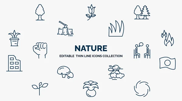 Concept Nature Web Icons Outline Style Thin Line Icons White — Stockvektor