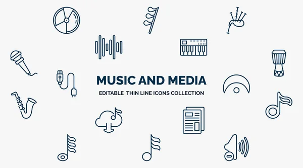 Concept Music Media Web Icons Outline Style Thin Line Icons — Stock vektor
