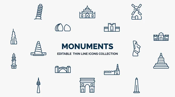 Concept Monuments Web Icons Outline Style Thin Line Icons Tower — Stock Vector