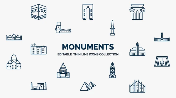 Concept Monuments Web Icons Outline Style Thin Line Icons Kaaba — Vetor de Stock