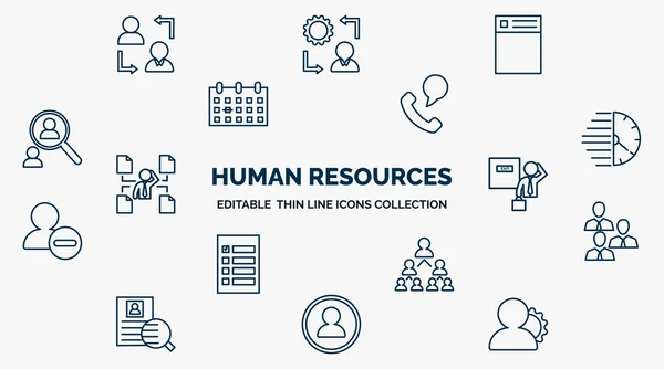 concept of human resources web icons in outline style. thin line icons such as change personal, resume, contact, urgent, exit interview, employee, company structure, profiles, administrator vector.