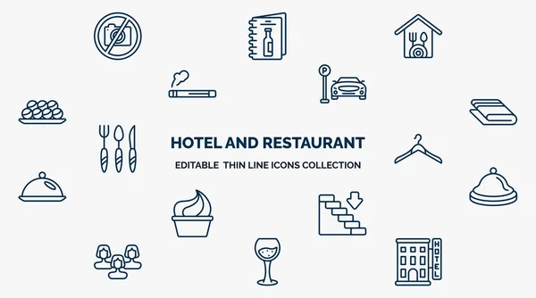 Concept Hotel Restaurant Web Icons Outline Style Thin Line Icons — Vetor de Stock